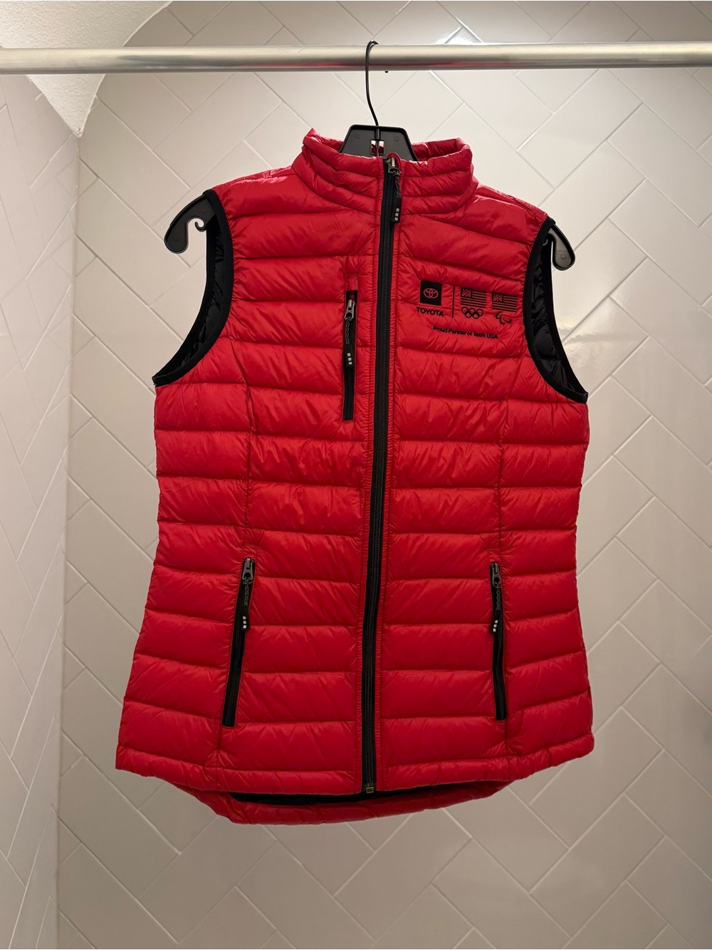 Olympic Red Quilted Puffer Vest with Full Zip